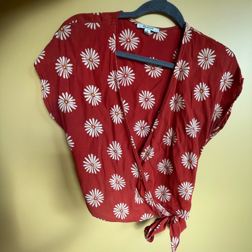 Madewell Red Floral Wrap Blouse
